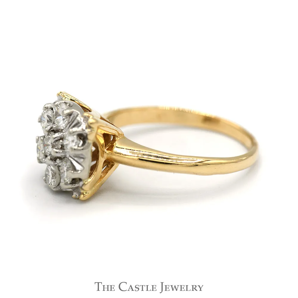 Square Shaped 1cttw 7 Diamond Cluster Ring in 14k Yellow Gold