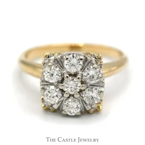 Square Shaped 1cttw 7 Diamond Cluster Ring in 14k Yellow Gold