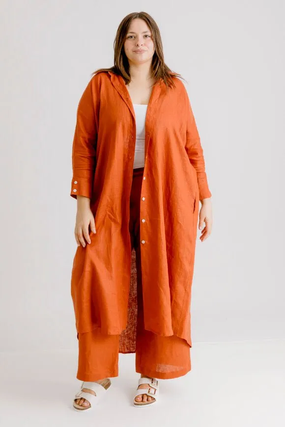 St Tropez Linen Shirt Dress - Rust