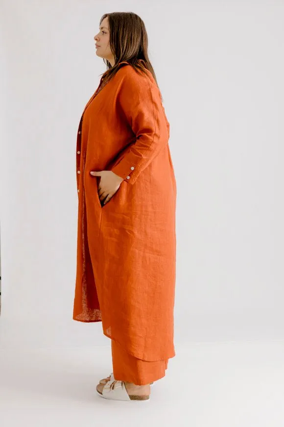 St Tropez Linen Shirt Dress - Rust