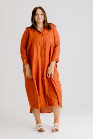 St Tropez Linen Shirt Dress - Rust