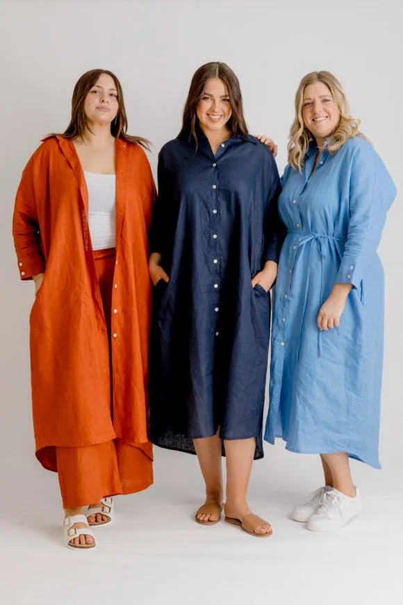 St Tropez Linen Shirt Dress - Rust