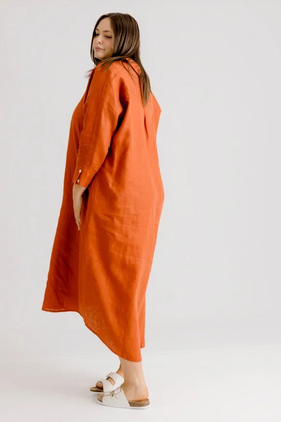 St Tropez Linen Shirt Dress - Rust