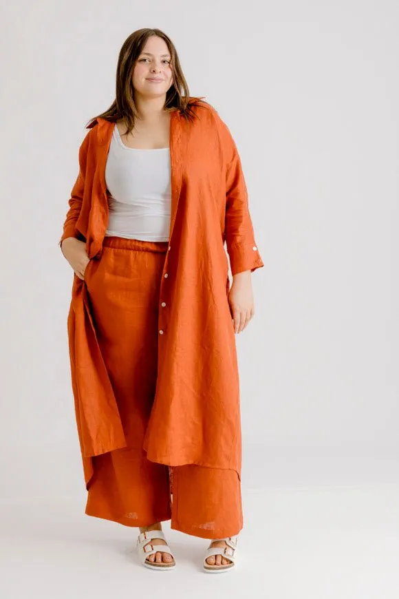 St Tropez Linen Shirt Dress - Rust