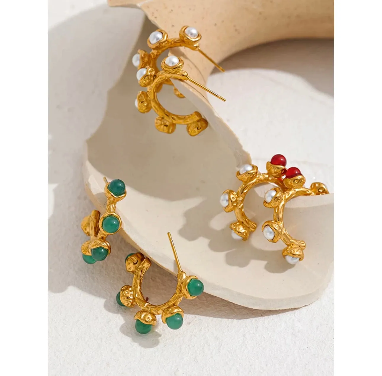 Stainless steel agates and fresh water pearls earrings 220-20 | Erika Williner Designs