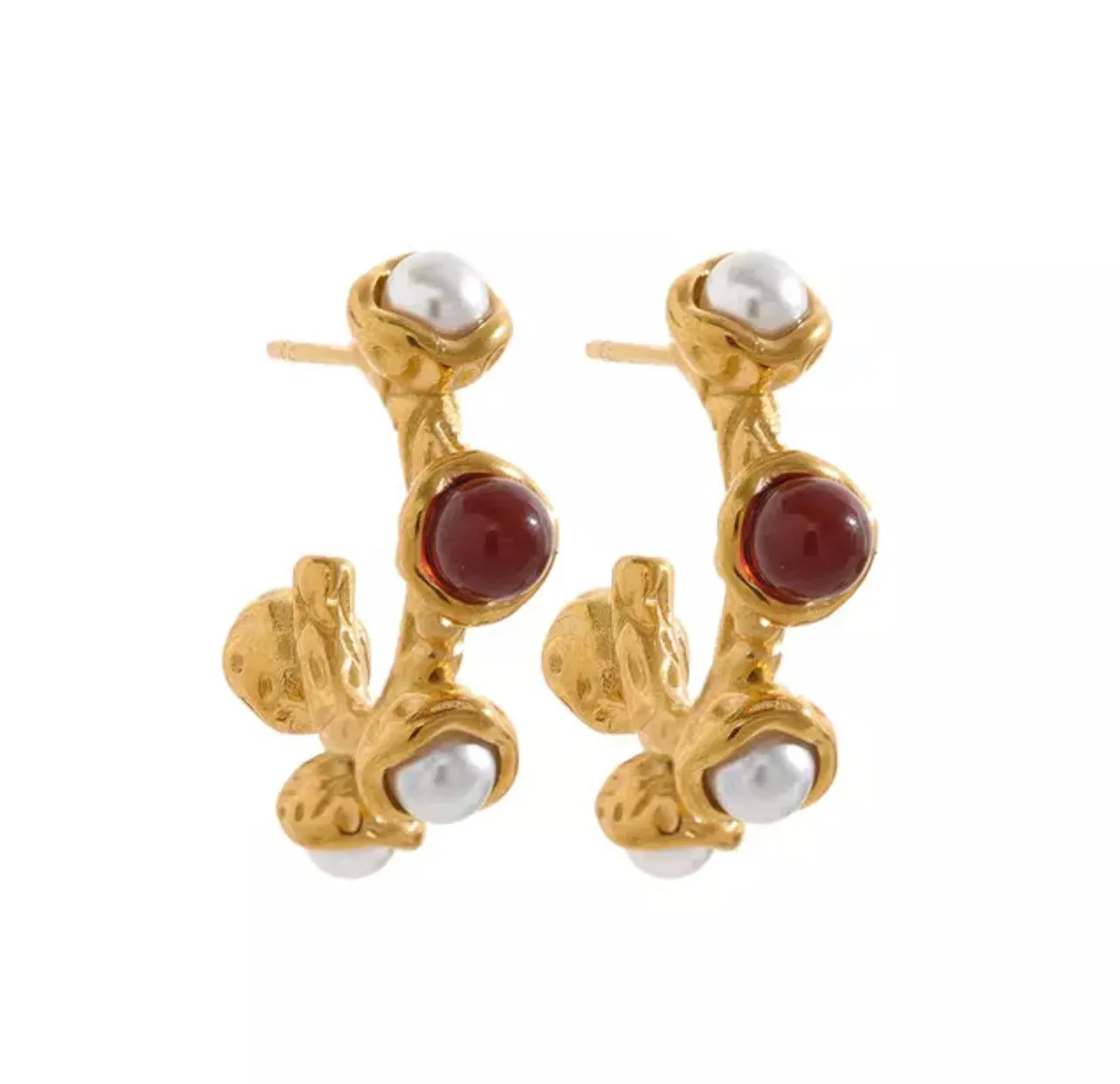 Stainless steel agates and fresh water pearls earrings 220-20 | Erika Williner Designs
