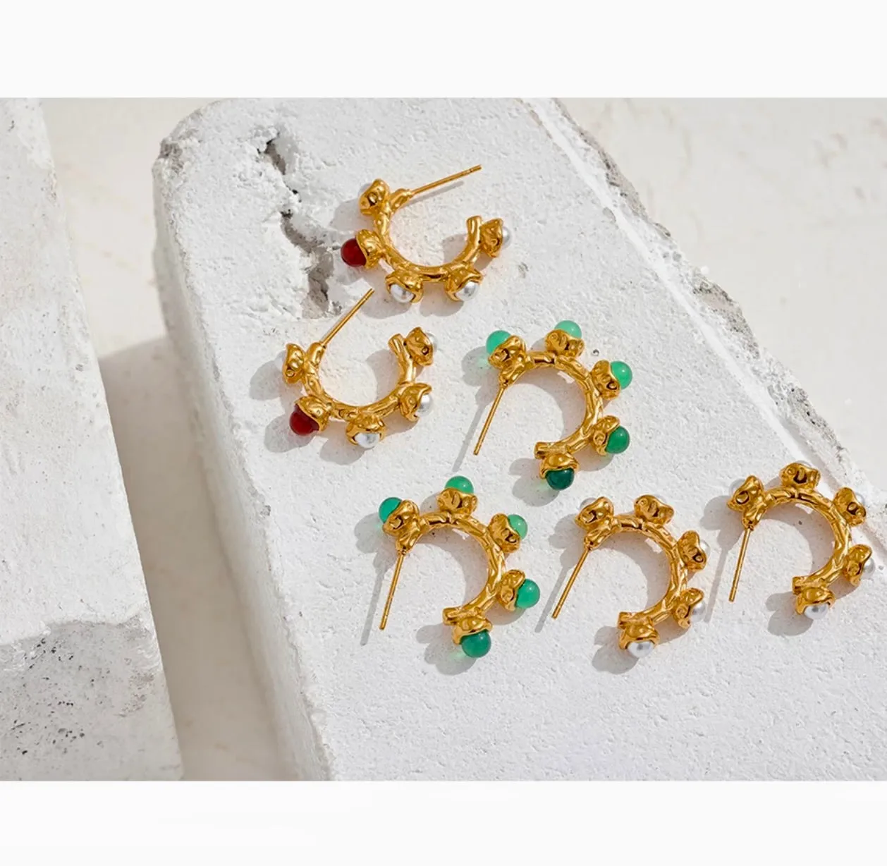 Stainless steel agates and fresh water pearls earrings 220-20 | Erika Williner Designs