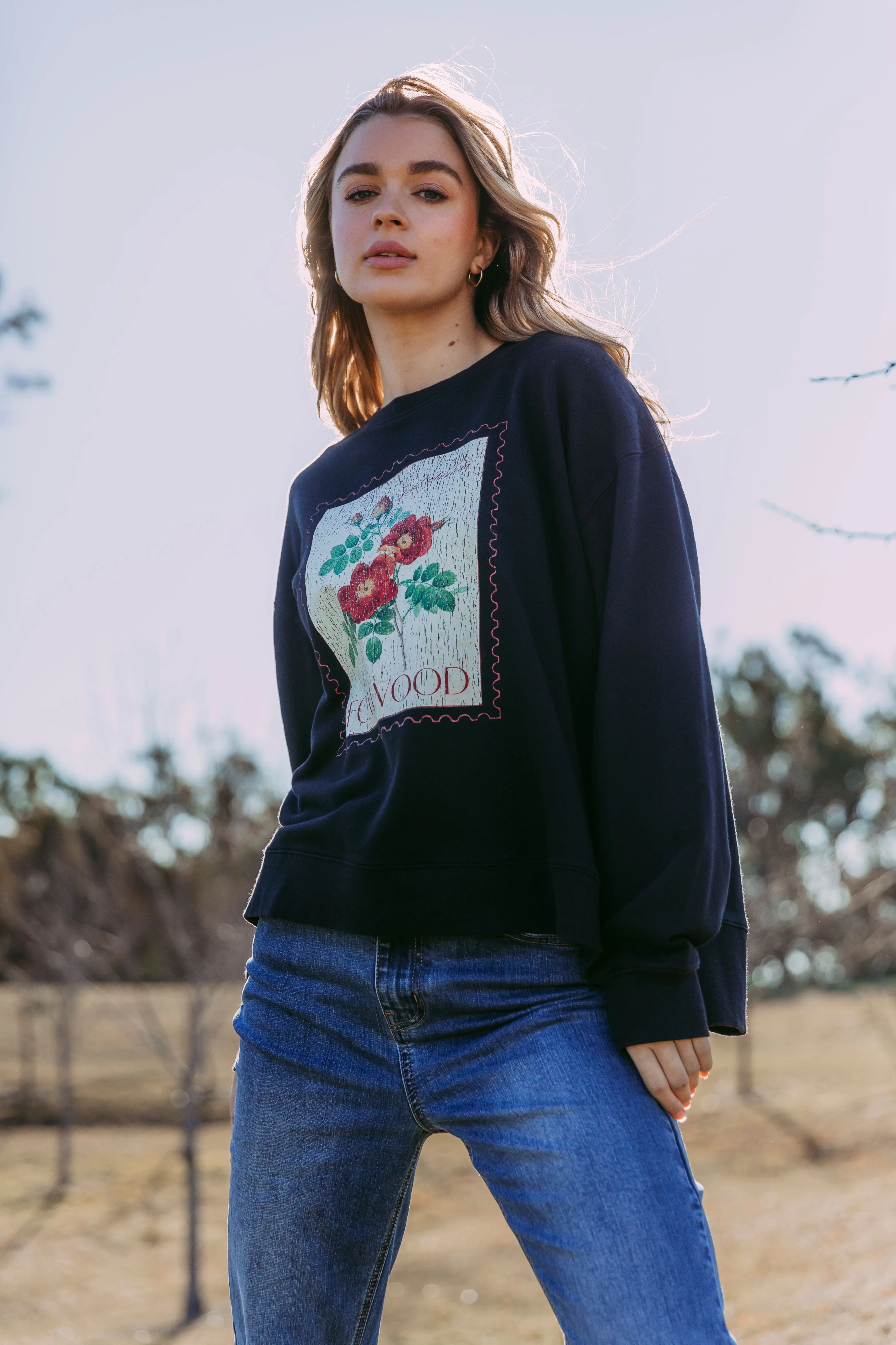 Stamped Floral Crew