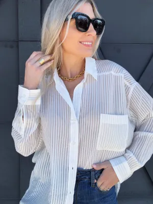 Stripe Oversized Button Down In White