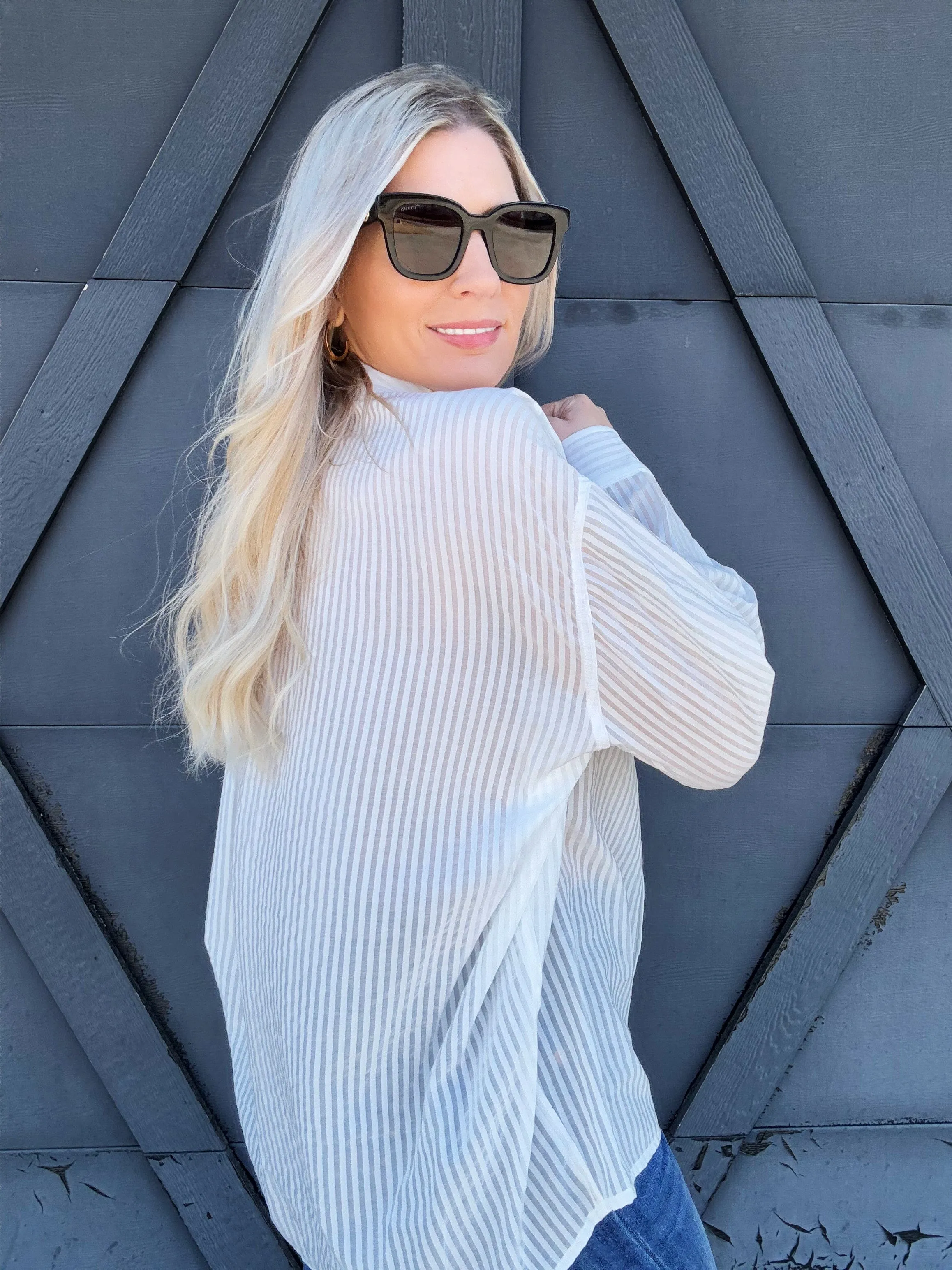 Stripe Oversized Button Down In White