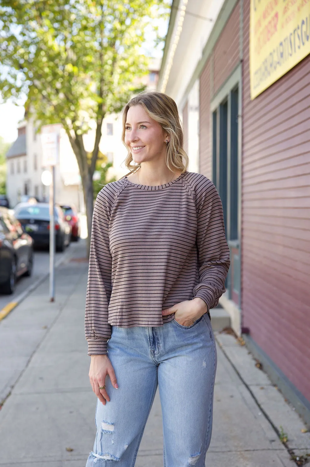 Striped Layering LS- Taupe