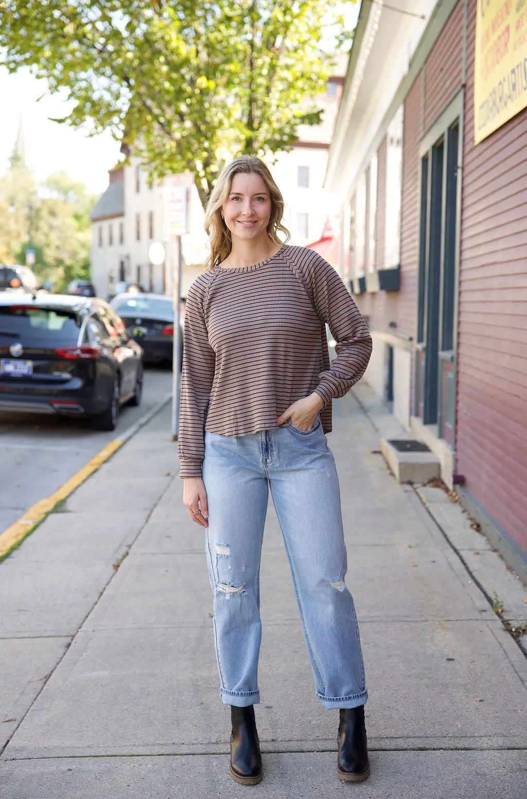 Striped Layering LS- Taupe