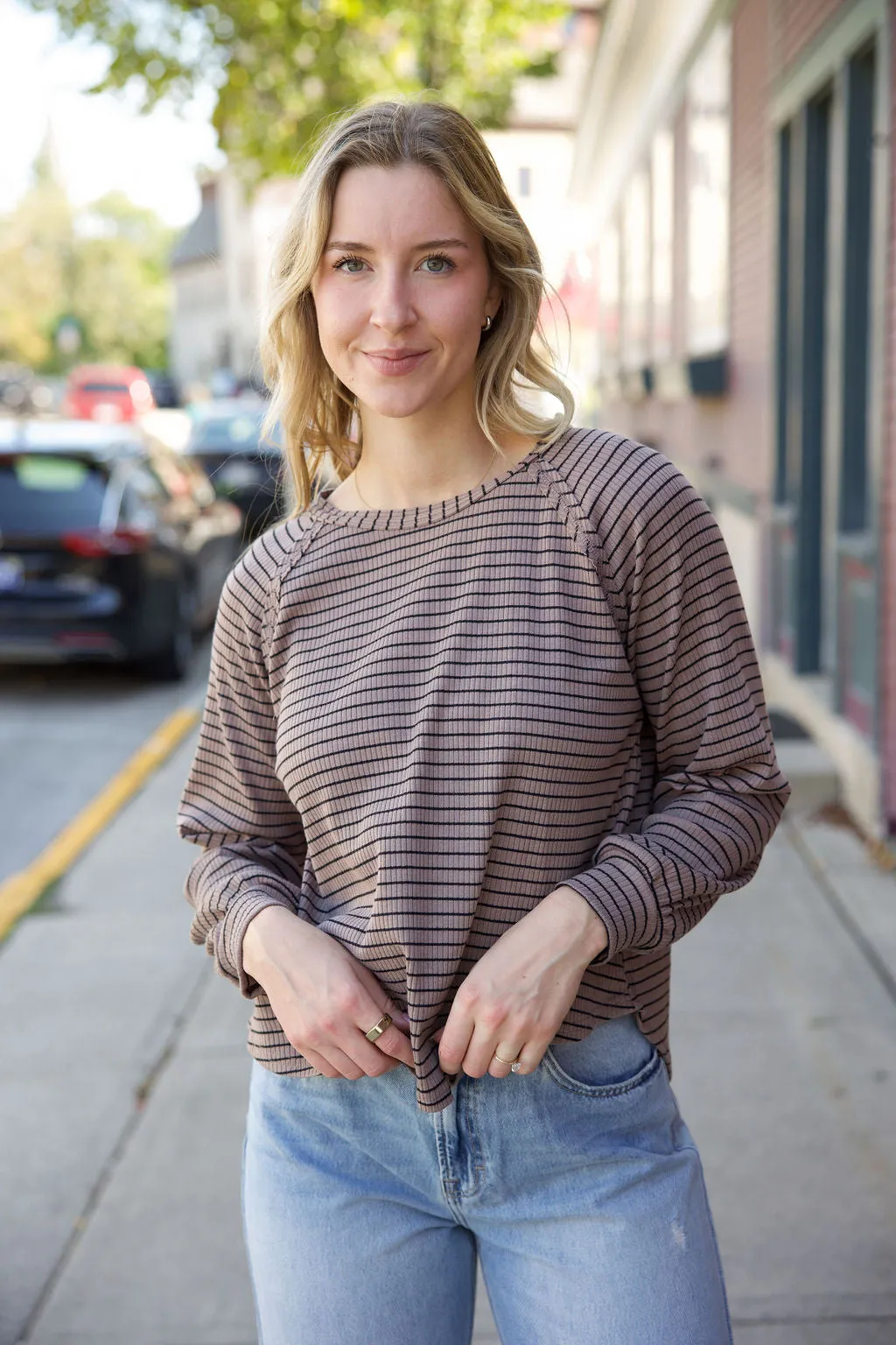 Striped Layering LS- Taupe