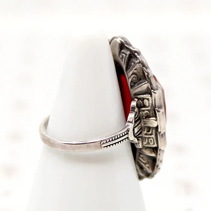 Stunning Carnelian & Marcasite Sterling Art Deco Ring