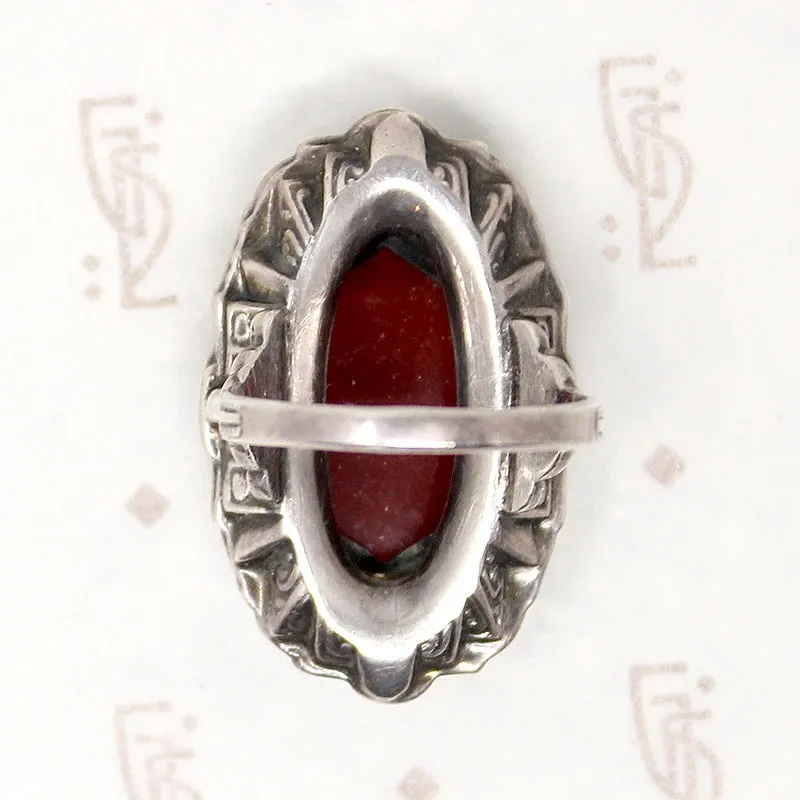 Stunning Carnelian & Marcasite Sterling Art Deco Ring