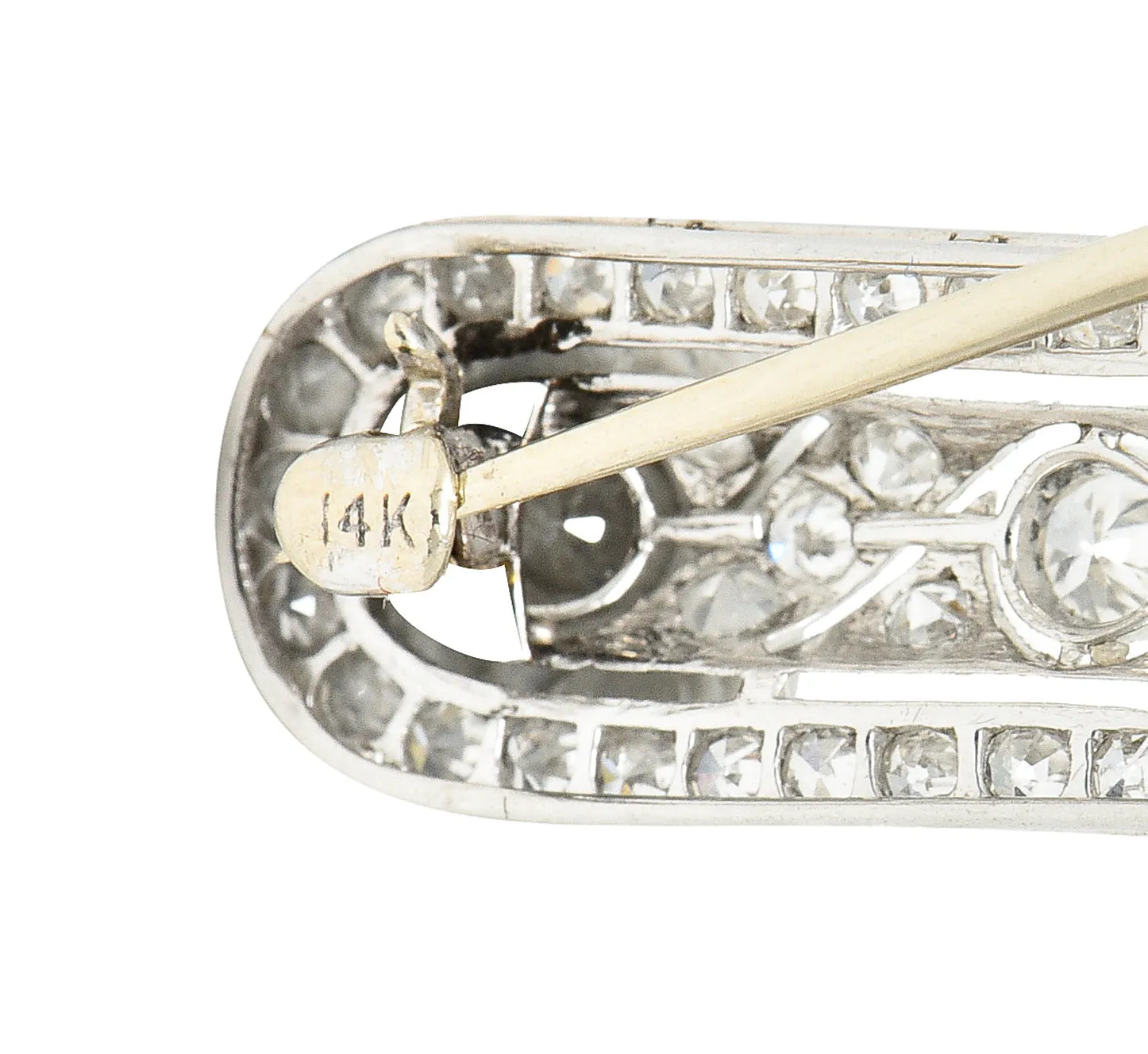 Substantial T.B. & Starr Inc. Edwardian 4.70 CTW Diamond 14 Karat Gold Antique Curved Bar Brooch