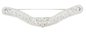 Substantial T.B. & Starr Inc. Edwardian 4.70 CTW Diamond 14 Karat Gold Antique Curved Bar Brooch