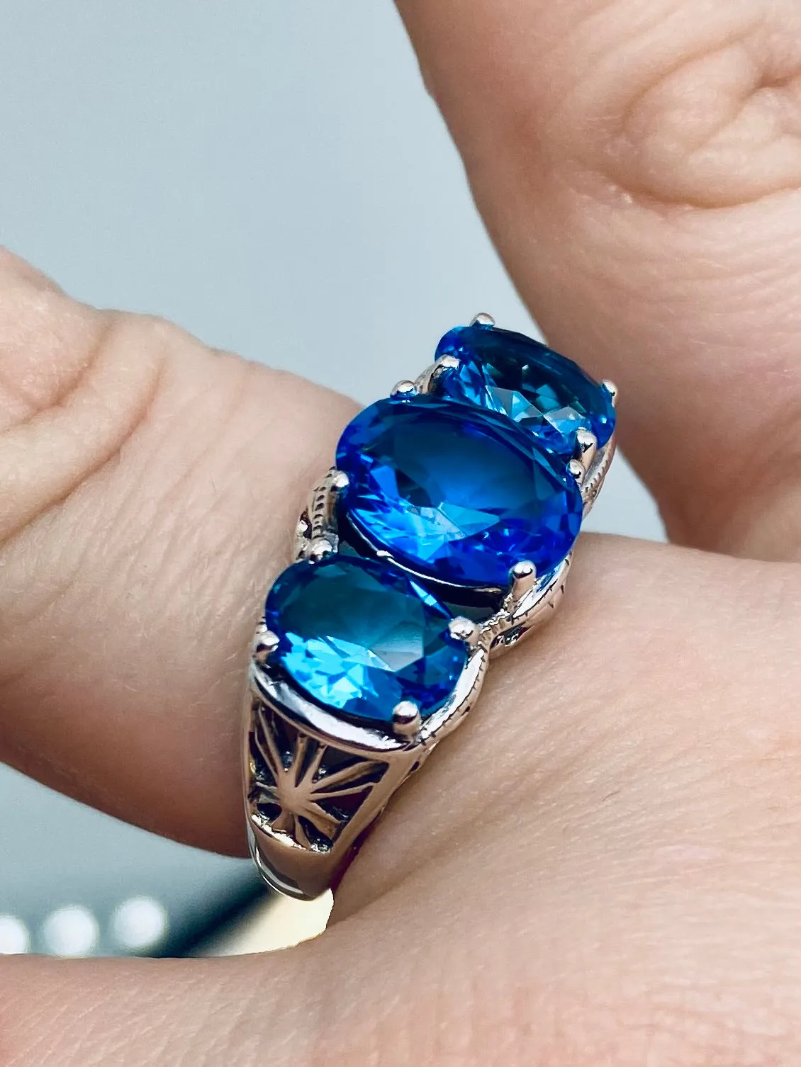 Swiss Blue Topaz Ring, Cocktail Ring, Art Deco Jewelry #D36