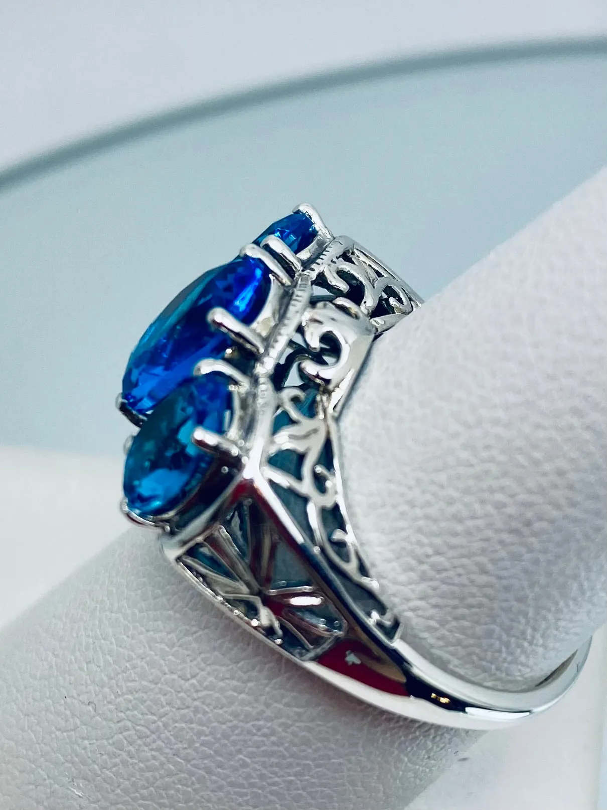 Swiss Blue Topaz Ring, Cocktail Ring, Art Deco Jewelry #D36