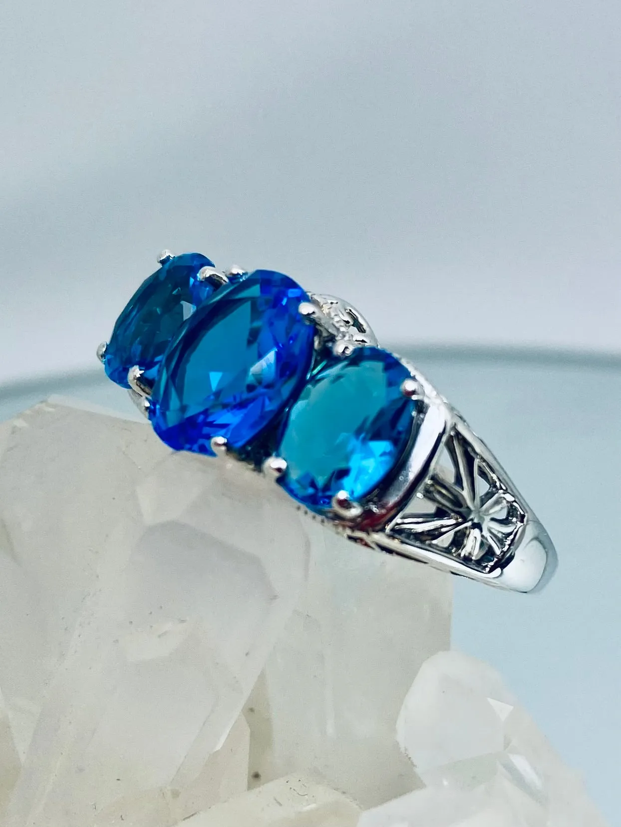 Swiss Blue Topaz Ring, Cocktail Ring, Art Deco Jewelry #D36