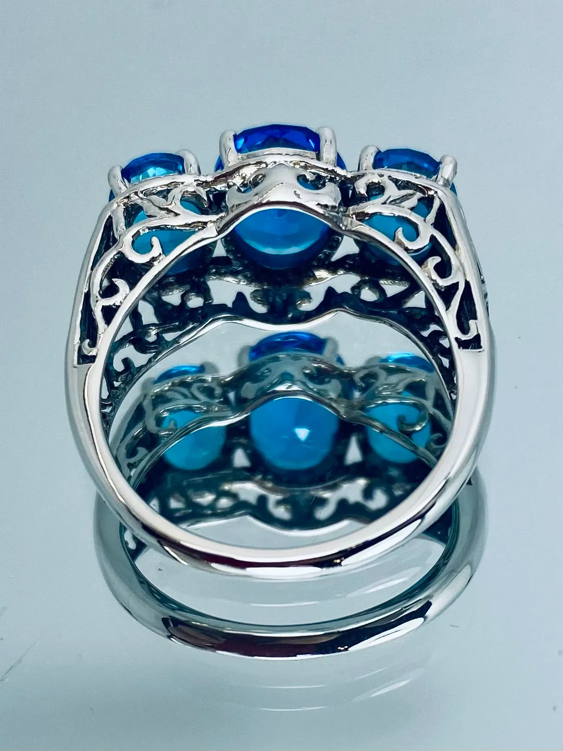Swiss Blue Topaz Ring, Cocktail Ring, Art Deco Jewelry #D36
