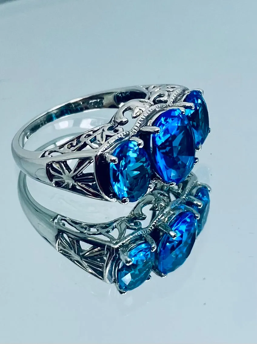Swiss Blue Topaz Ring, Cocktail Ring, Art Deco Jewelry #D36
