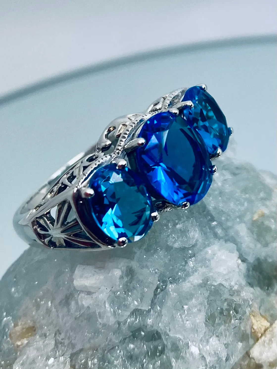 Swiss Blue Topaz Ring, Cocktail Ring, Art Deco Jewelry #D36
