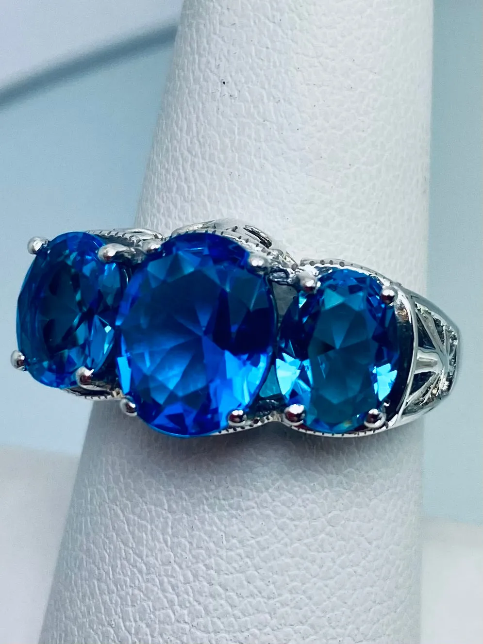 Swiss Blue Topaz Ring, Cocktail Ring, Art Deco Jewelry #D36