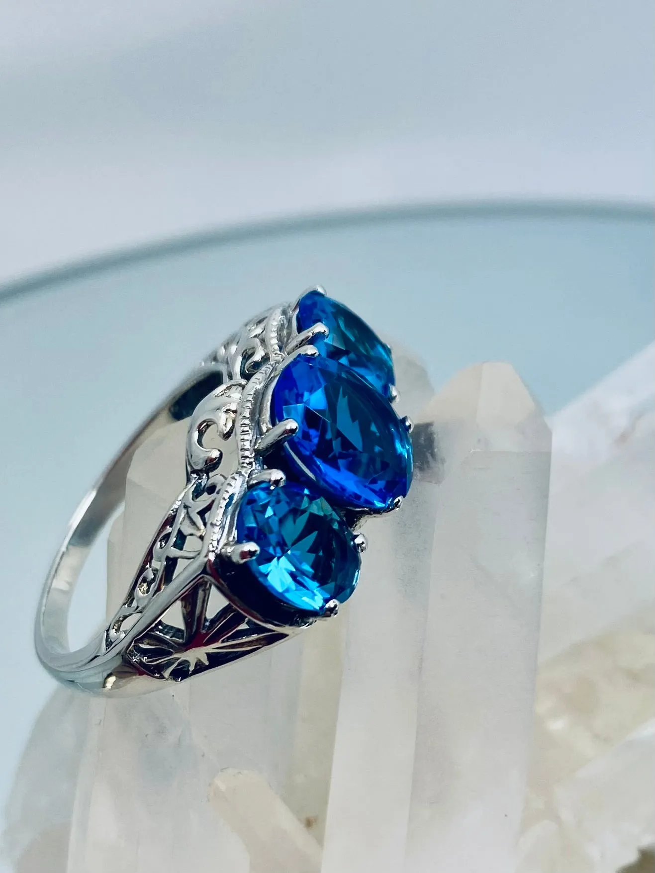 Swiss Blue Topaz Ring, Cocktail Ring, Art Deco Jewelry #D36