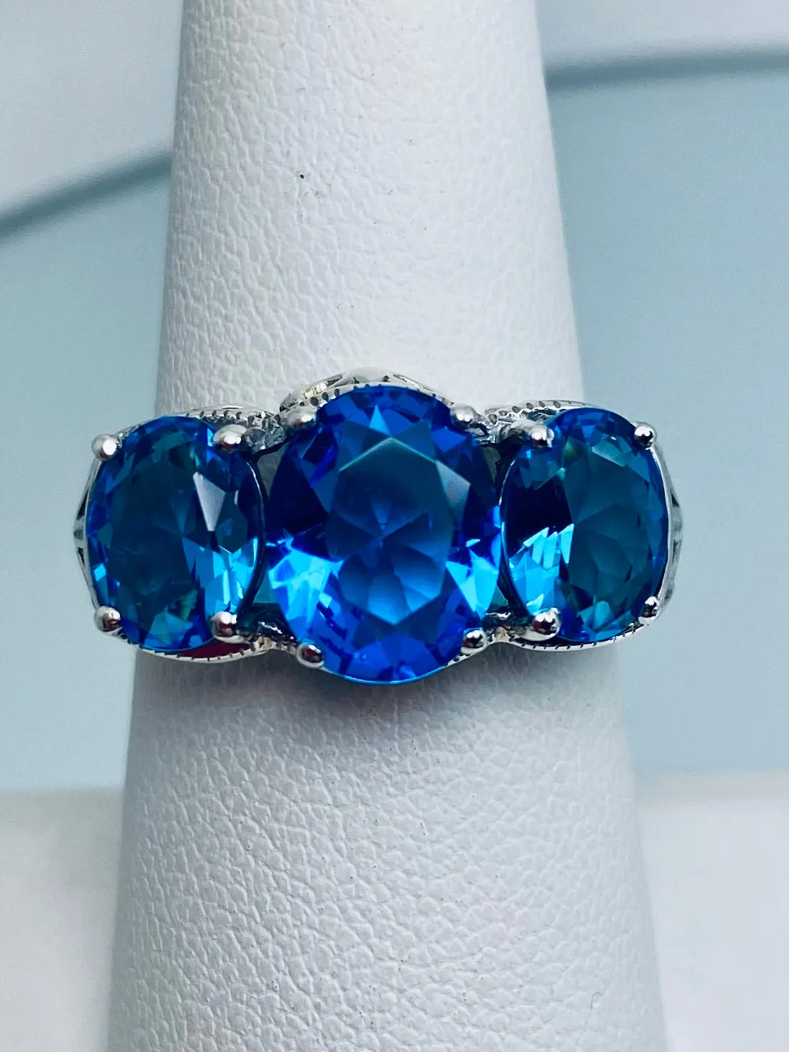 Swiss Blue Topaz Ring, Cocktail Ring, Art Deco Jewelry #D36