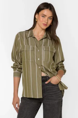 Talma Blouse in Pesto Green Stripe