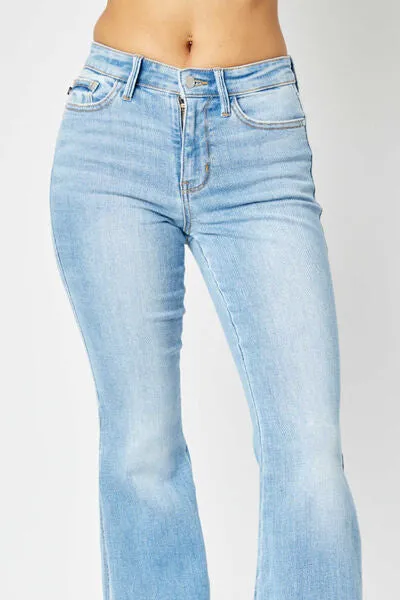 The Kincaid- Mid Rise Raw Hem Slit Flare Judy Blue Jeans