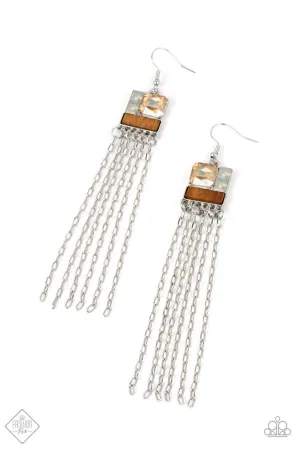 Thrift Shop Shimmer Multi Peach Iridescent Rhinestone Multi Tassel Paparazzi Earrings