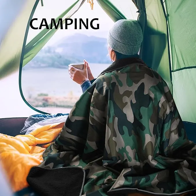 Tirrinia Outdoors Waterproof Throw Blanket, Sherpa Fleece Stadium Windproof Mat for Camping, Picnic, Traveling, Boat, Football - Machine Washable