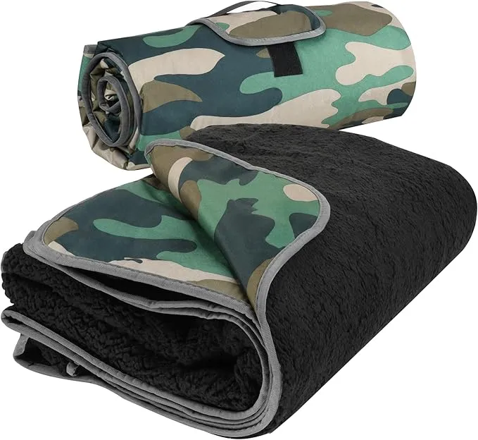 Tirrinia Outdoors Waterproof Throw Blanket, Sherpa Fleece Stadium Windproof Mat for Camping, Picnic, Traveling, Boat, Football - Machine Washable
