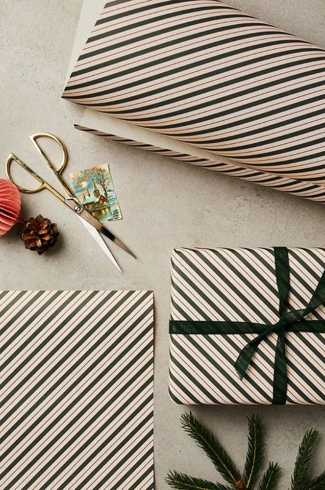 Traditional Christmas Stripe Wrapping Paper