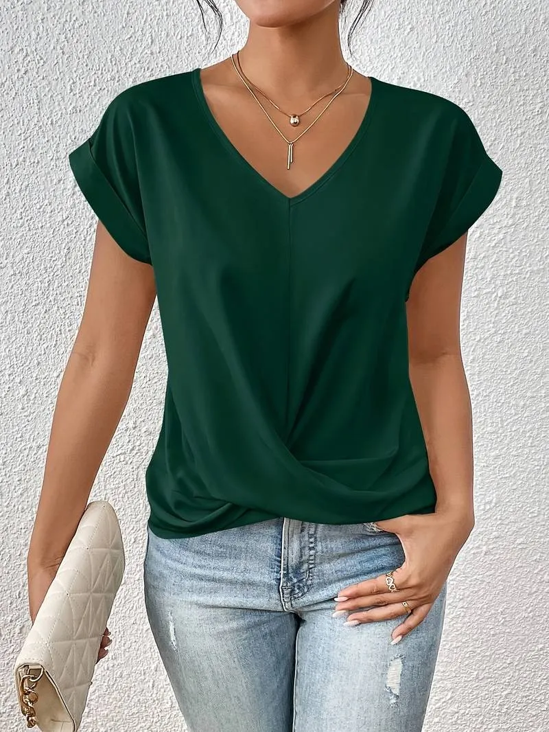 V-Neck Blouse – Short Sleeves – Effortless Casual Style