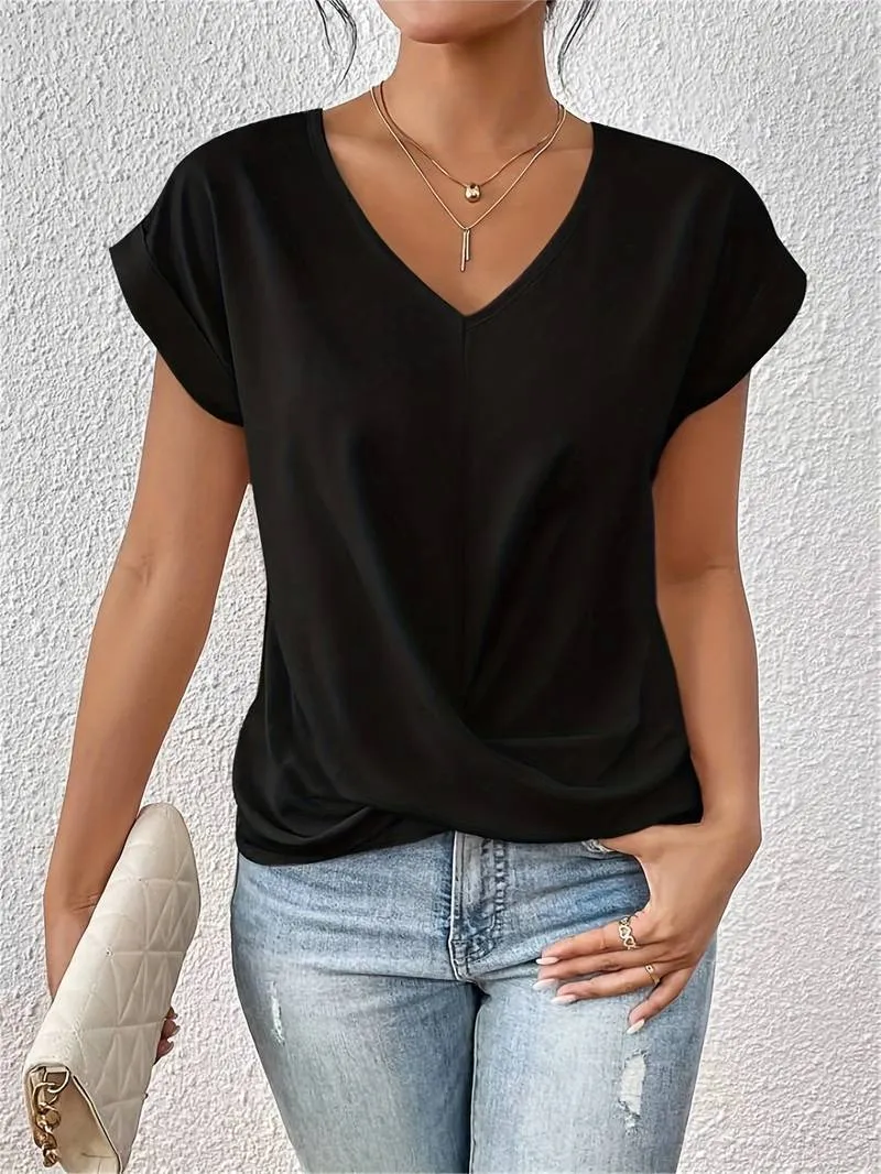 V-Neck Blouse – Short Sleeves – Effortless Casual Style