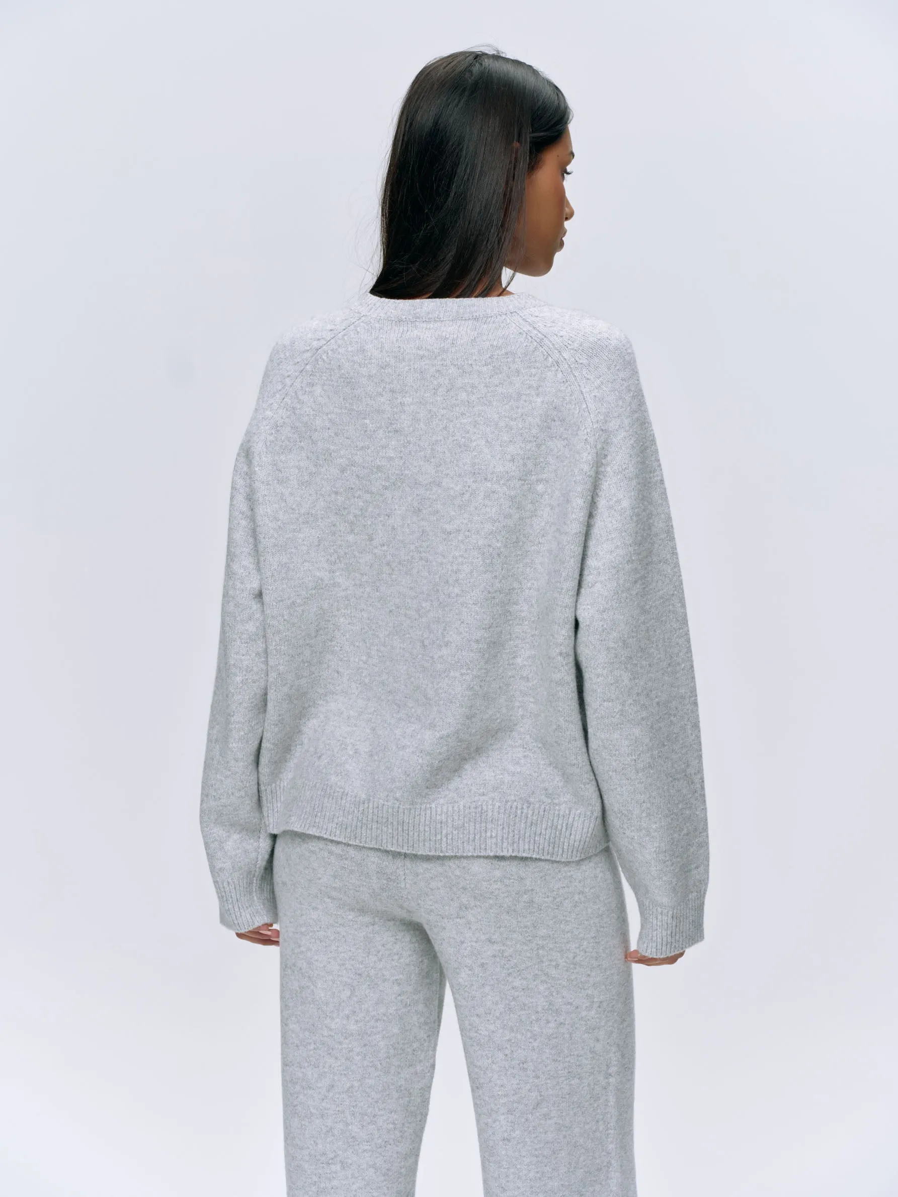 Varsity Oversized Knit Sweatshirt - Light Grey Melange/Navy Blue