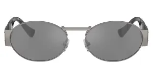 Versace ICONIC VE 2264 10016G Oval Metal Gunmetal Sunglasses with Silver Mirror Lens