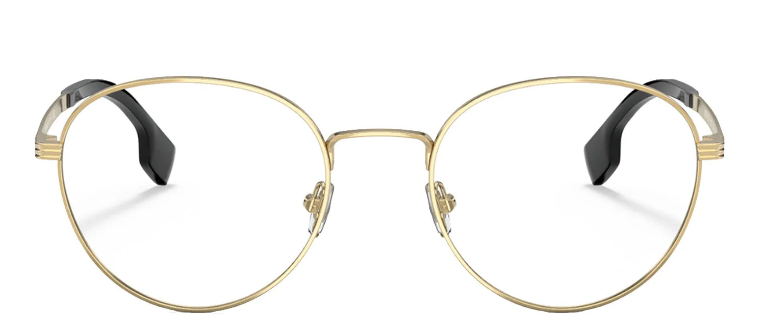 Versace VE 1279 1002 Round Metal Gold Eyeglasses with Logo Stamped Demo Lenses
