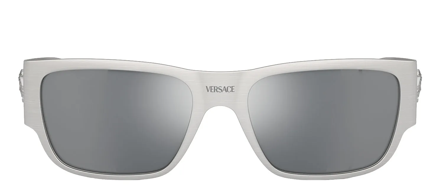 Versace VE 2262 12666G Square Metal Silver Sunglasses with Light Gray Mirror Lens