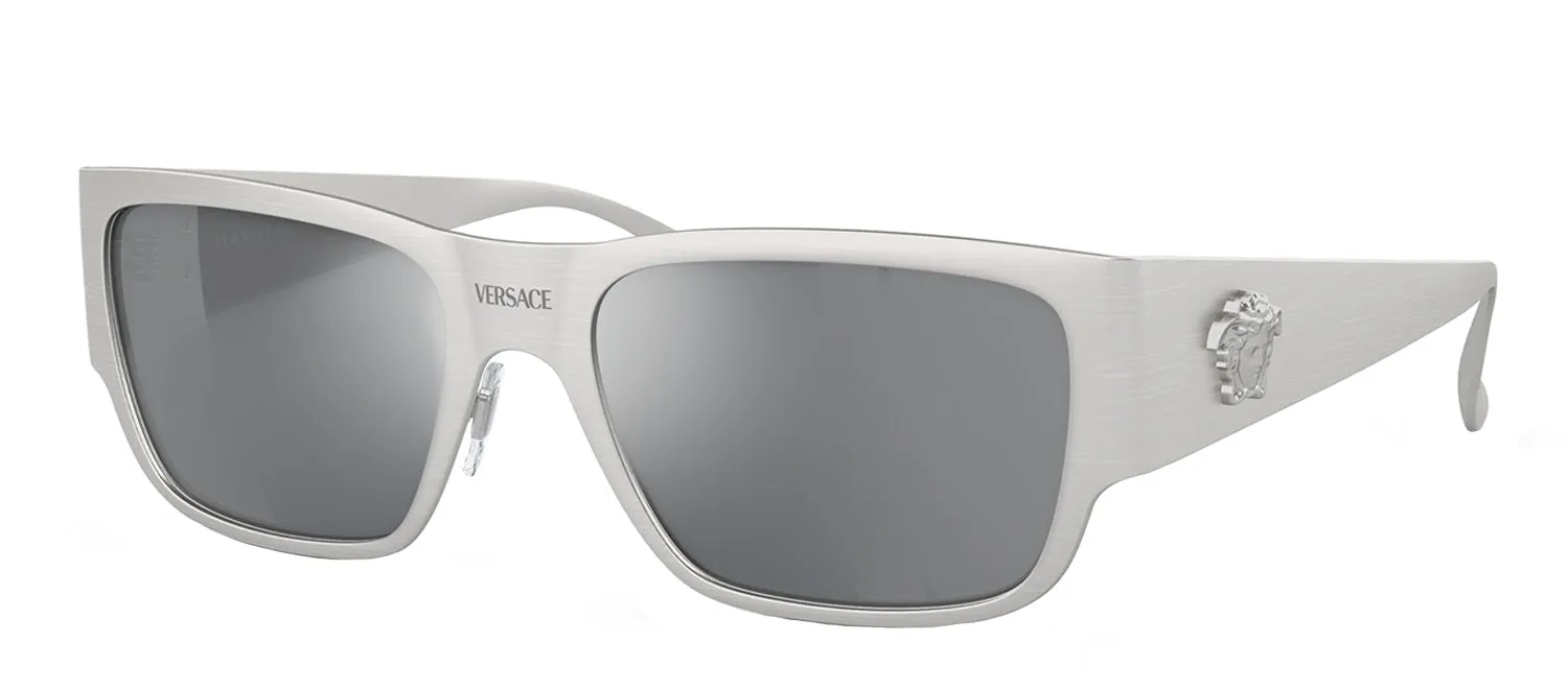 Versace VE 2262 12666G Square Metal Silver Sunglasses with Light Gray Mirror Lens