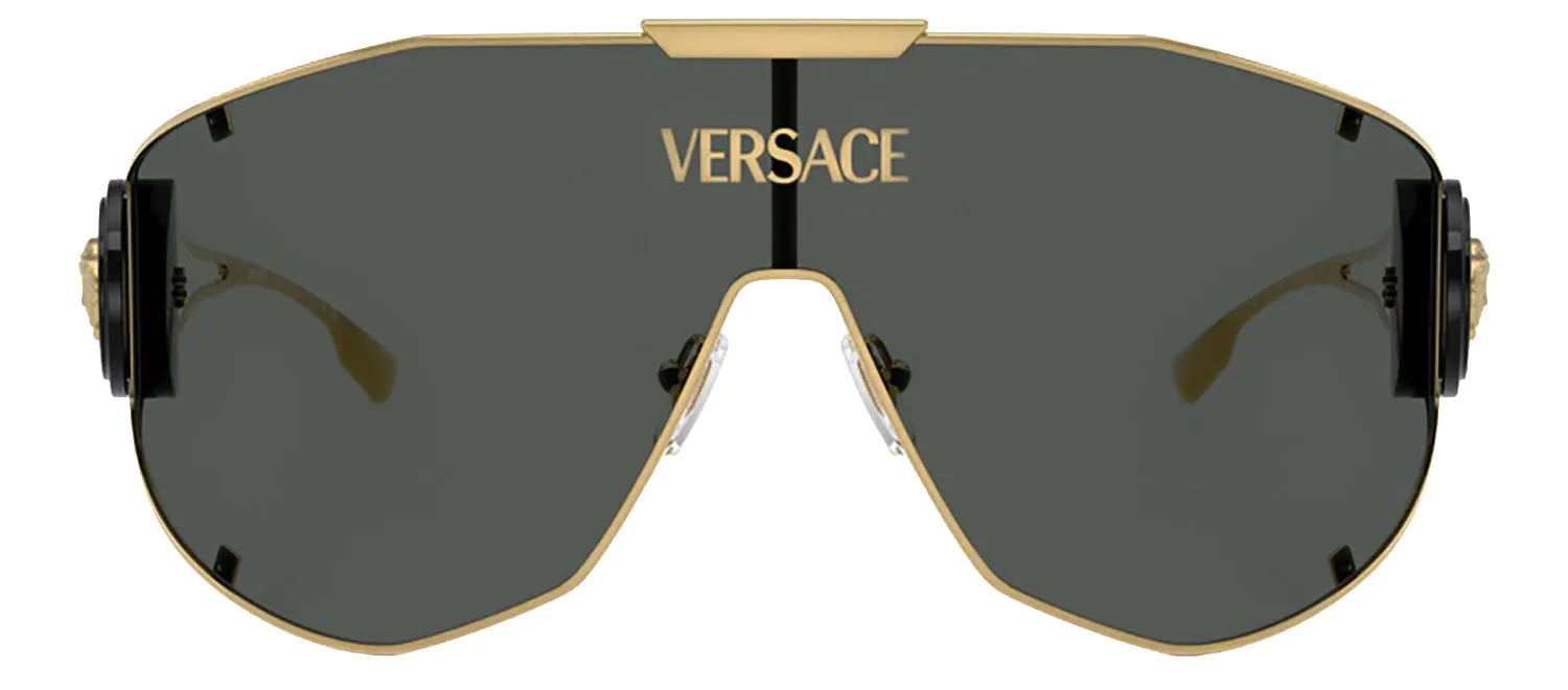 Versace VE 2268 100287 Shield Metal Gold Sunglasses with Grey Lens
