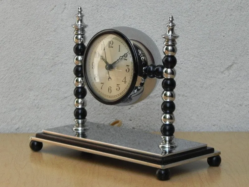 Very Heavy Art Deco Chrome Electric Mantel Clock