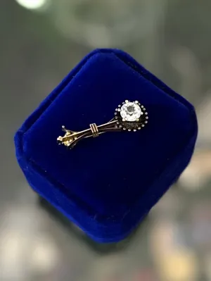 Vintage 1930s 1940s Art Deco Gold Filled & Faceted Glass Rhinestone Halley’s Coment Brooch Pin
