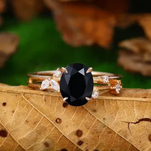 Vintage 2CT Oval Shaped Split Shank Natural Black Onyx Rose Gold Engagement Ring