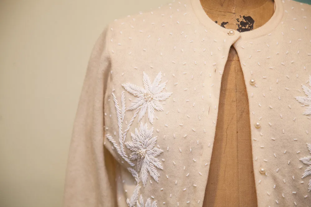 Vintage 50s Beaded Cashmere Sweater