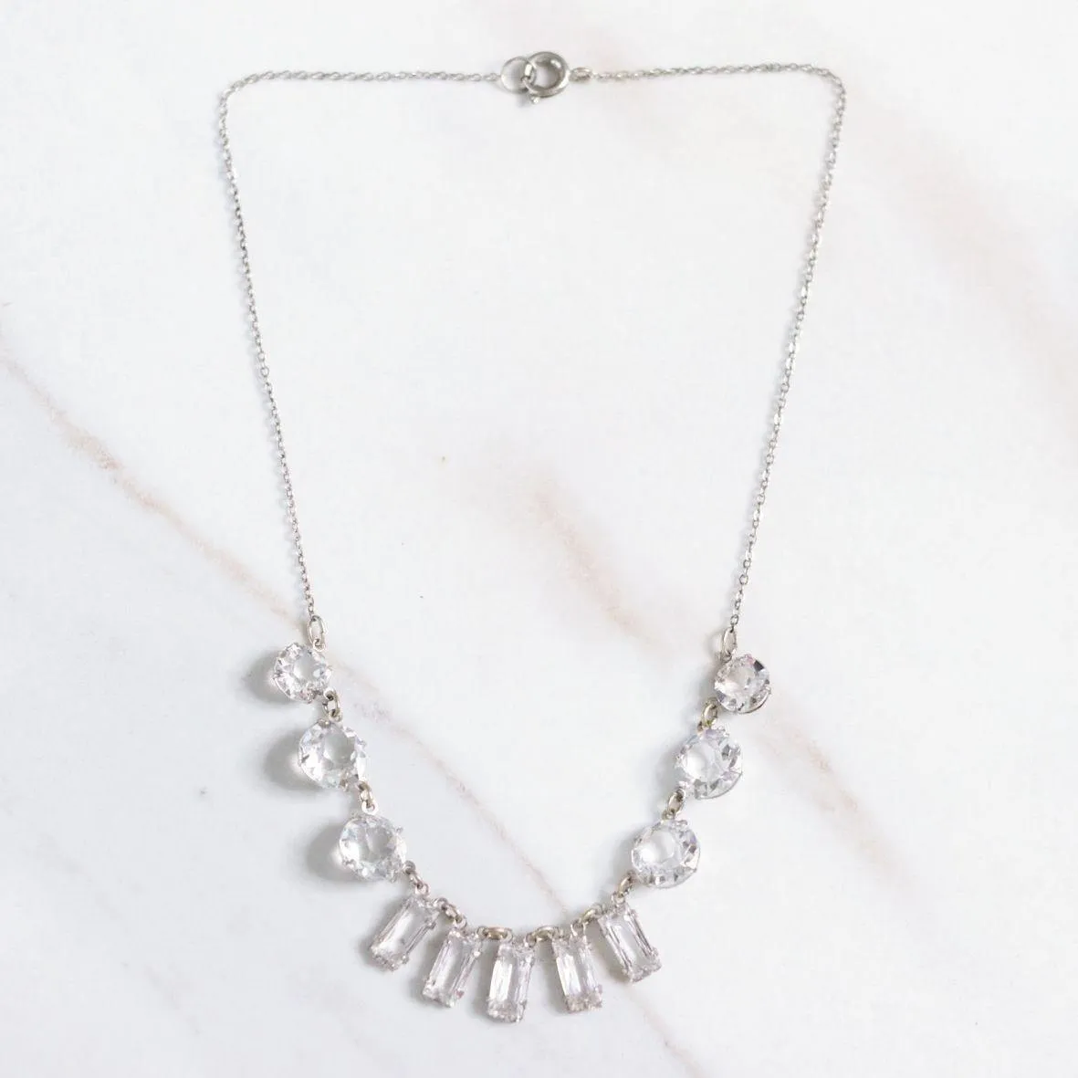 Vintage Art Deco Bezel Set Crystal Necklace