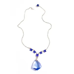 Vintage Art Deco Blue Crystal Lavalier Necklace
